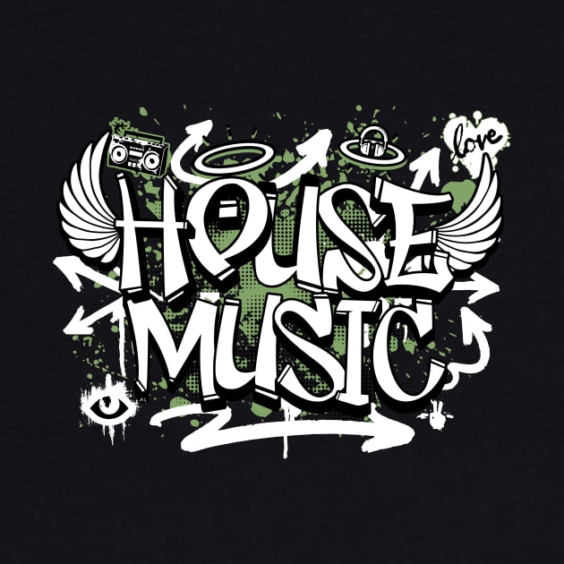 HOUSE MUSIC  - Graffiti Steez (Army Green/White) by DISCOTHREADZ 